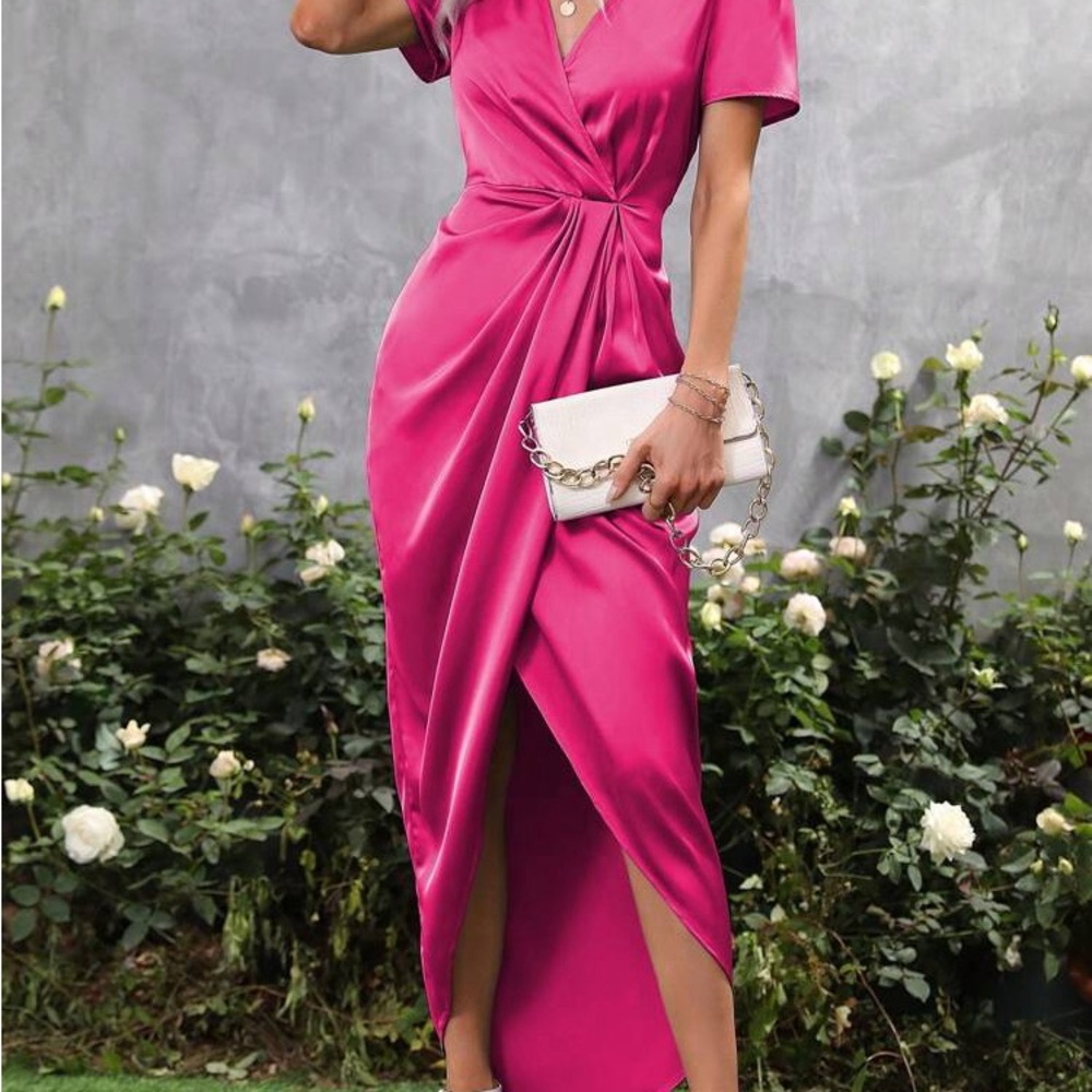 SHEIN Women's Satin Wrap dress - Deep Pink - Picture 2 of 10